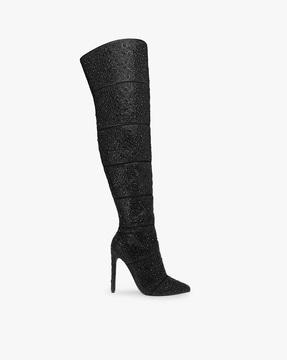 rhinestone embellished knee-length stiletto boots