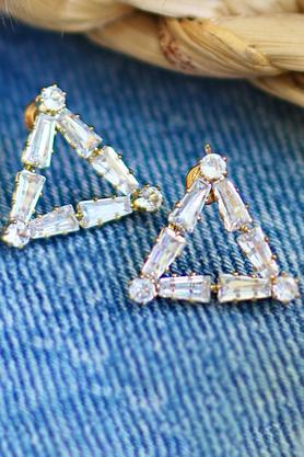 rhinestone studded triangular gold-toned stud earrings