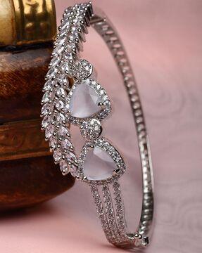 rhodim-plated american diamond-studded cuff bracelet
