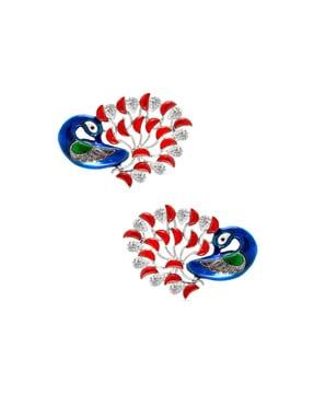 rhodium- plated vivid peacock earrings