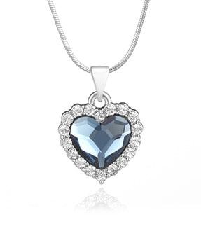 rhodium-plated stone-studded heart pendant