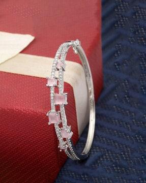 rhodium-plated american diamond-studded cuff bracelet