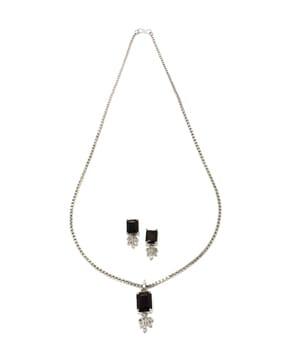 rhodium-plated american diamond-studded pendant & earrings set