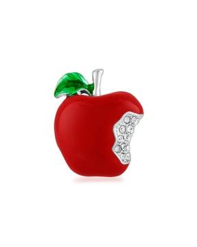 rhodium plated apple unisex brooch pin with crystal stones