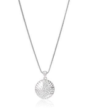 rhodium-plated circular pendant necklace set with crystals