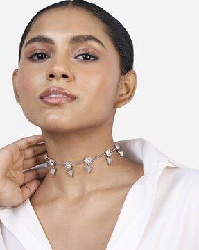 rhodium-plated crystal choker necklace