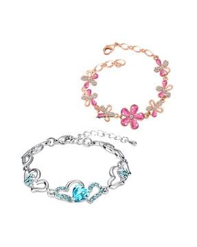 rhodium-plated crystal-studded link bracelets