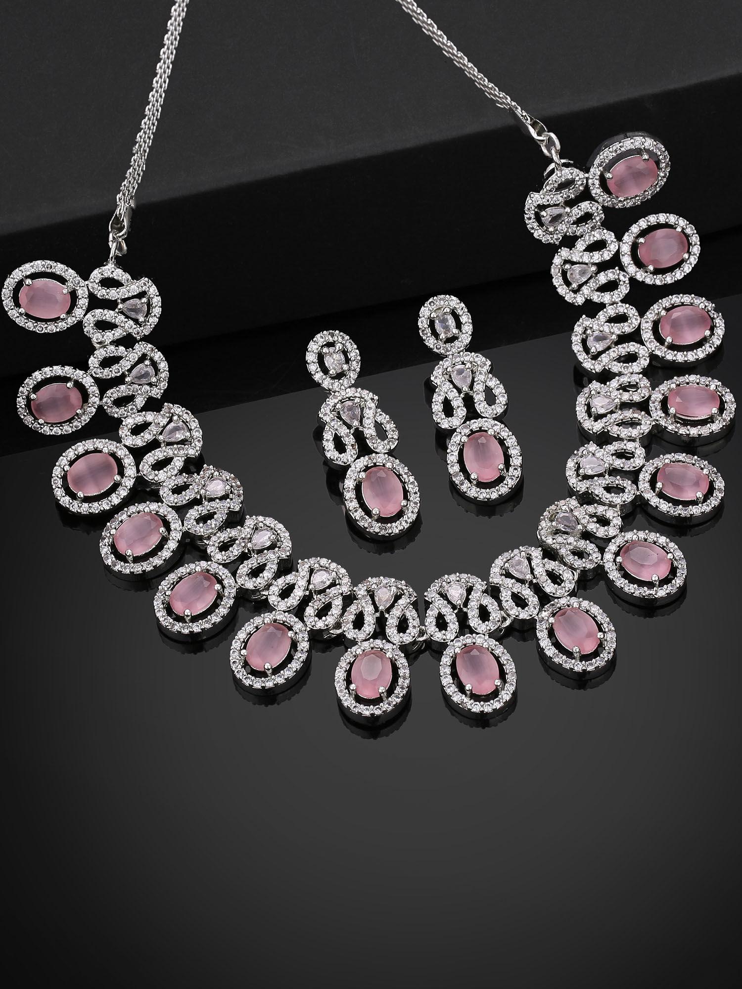 rhodium plated cz beautiful necklace set with ruby crystals