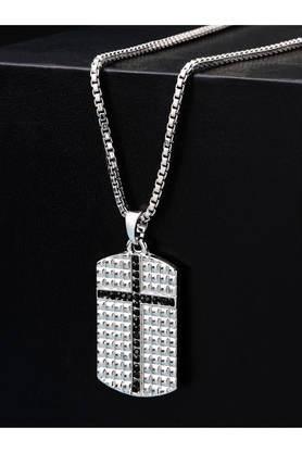 rhodium-plated dog tag cross pendant