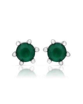 rhodium plated emerald studs with cubic zirconia stones er1106488r