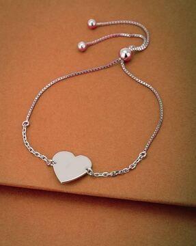 rhodium plated heart shaped adjustable drawstring bracelet - fjb4352