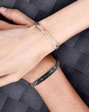rhodium plated her king & his queen love couple bracelet