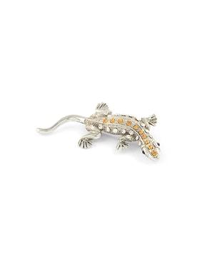 rhodium plated lizard brooch pin with crystal stones