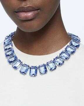 rhodium-plated octagonal cut crystal-studded millenia necklace