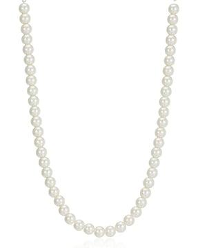 rhodium-plated pearl embellished long necklace