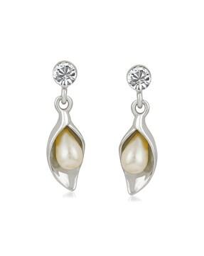 rhodium-plated solitaire beads & crystal drop earrings