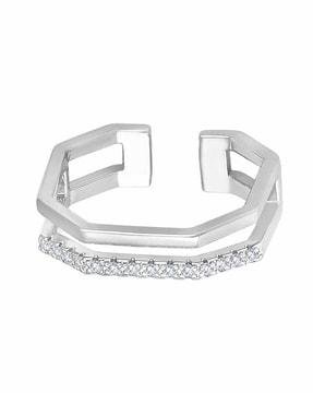 rhodium-plated stone-studded adjustable ring