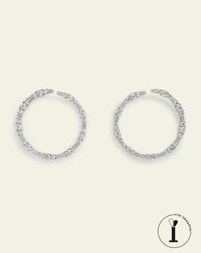 rhodium-plated stone-studded circle stud earrings