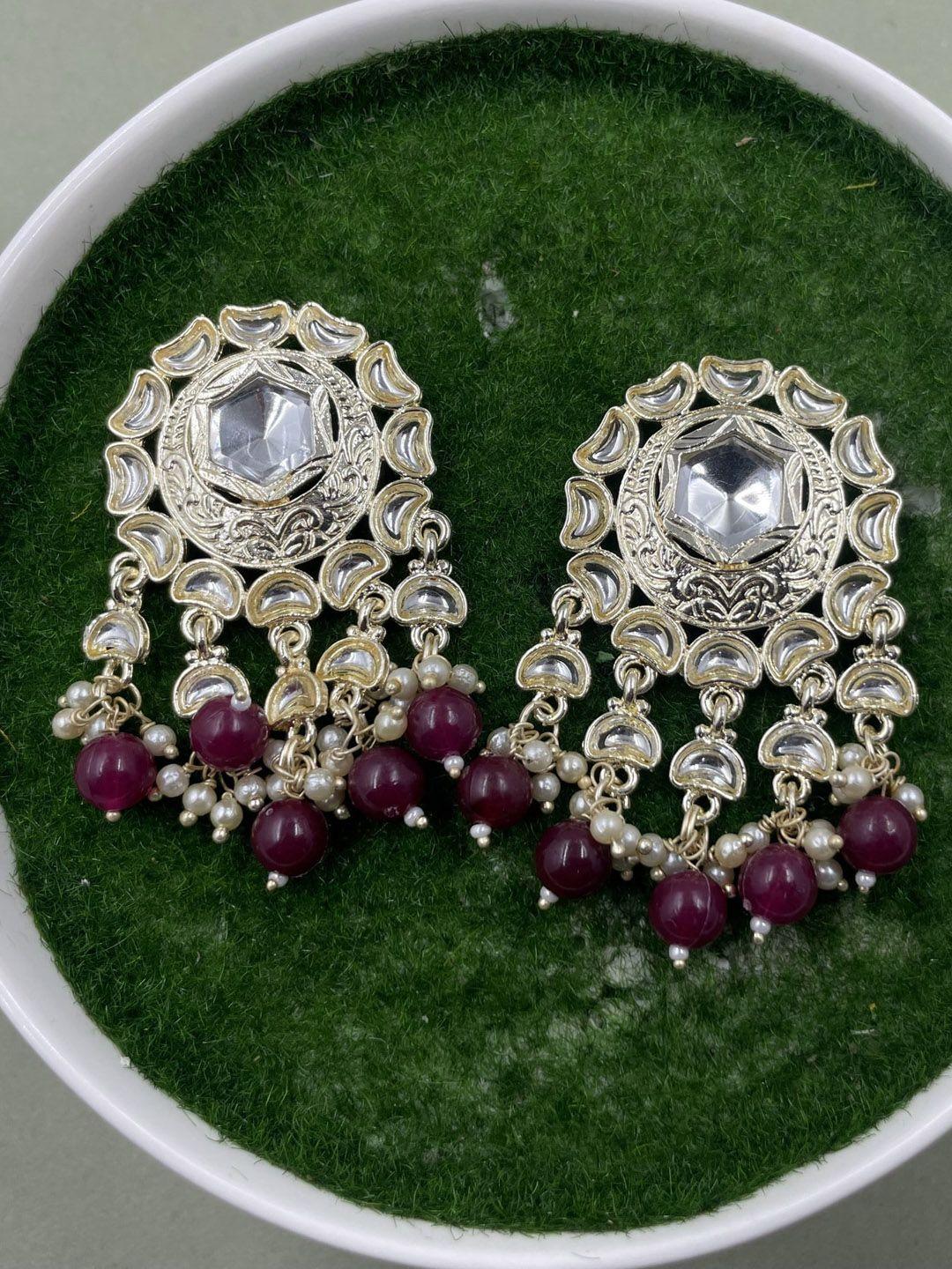 rhymee gold-plated floral pearls kundan studded drop earrings