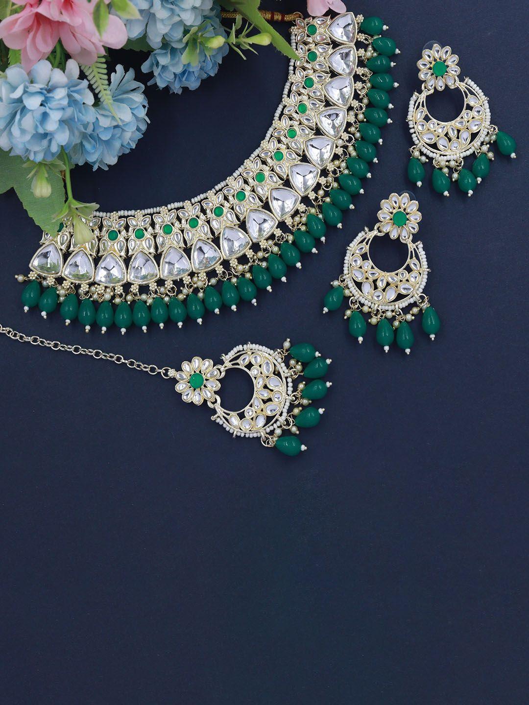 rhymee gold-plated kundan-studded & beaded choker jewellery set