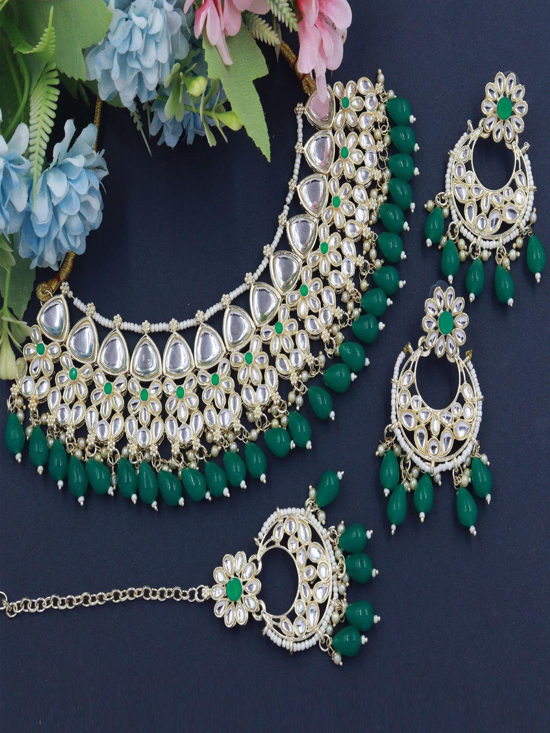 rhymee gold-plated kundan-studded & beaded choker jewellery set