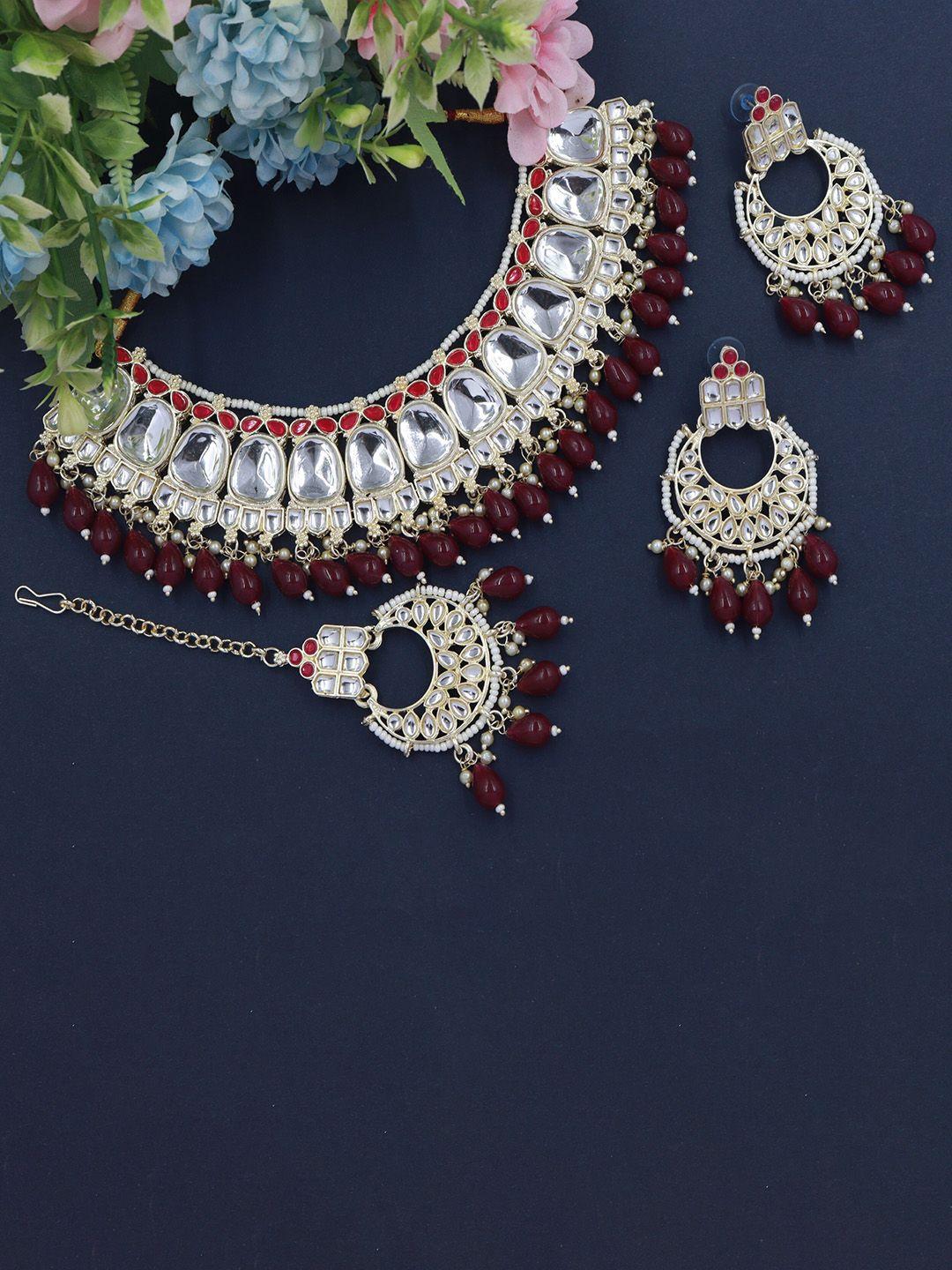 rhymee gold-plated kundan-studded & beaded choker jewellery set