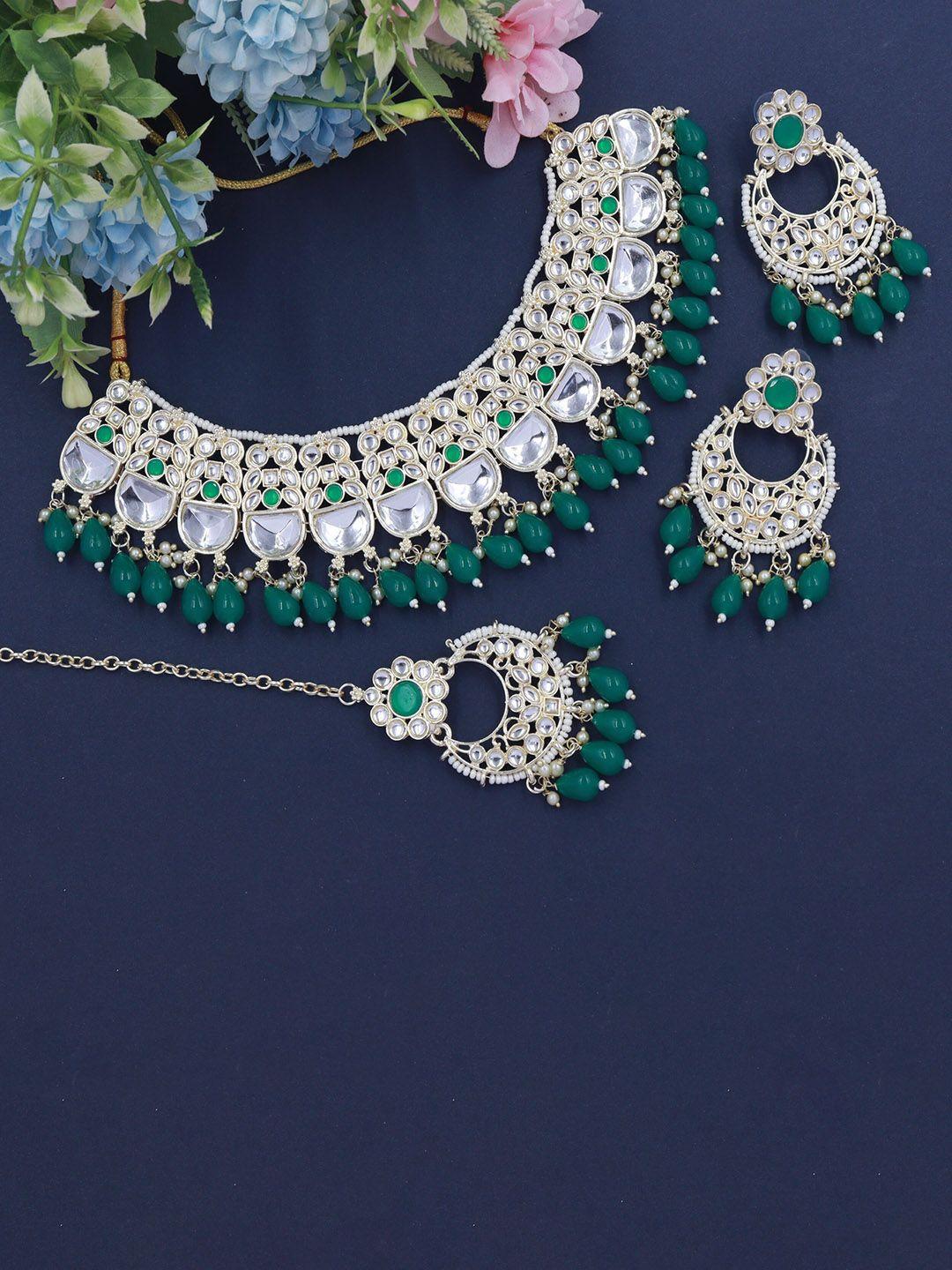 rhymee gold-plated kundan-studded & beaded choker jewellery set