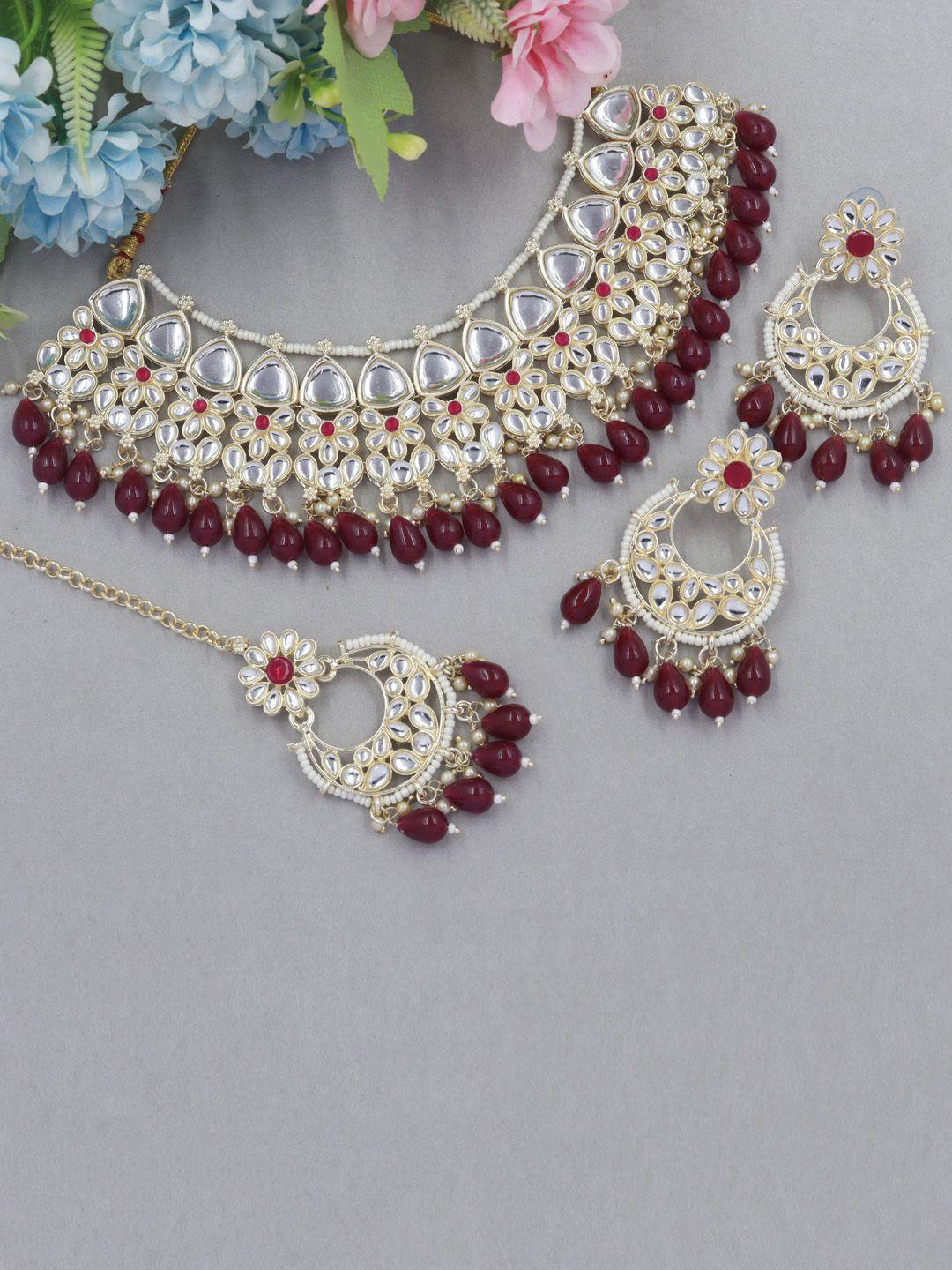 rhymee gold-plated kundan-studded & beaded choker jewellery set