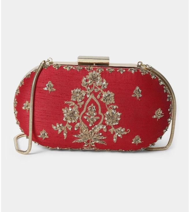 ri.ritu kumar red koshi embellished clutch