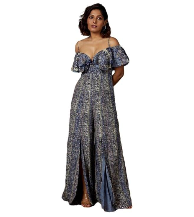 ri.ritu kumar blue kumar magnolia floral jumpsuit