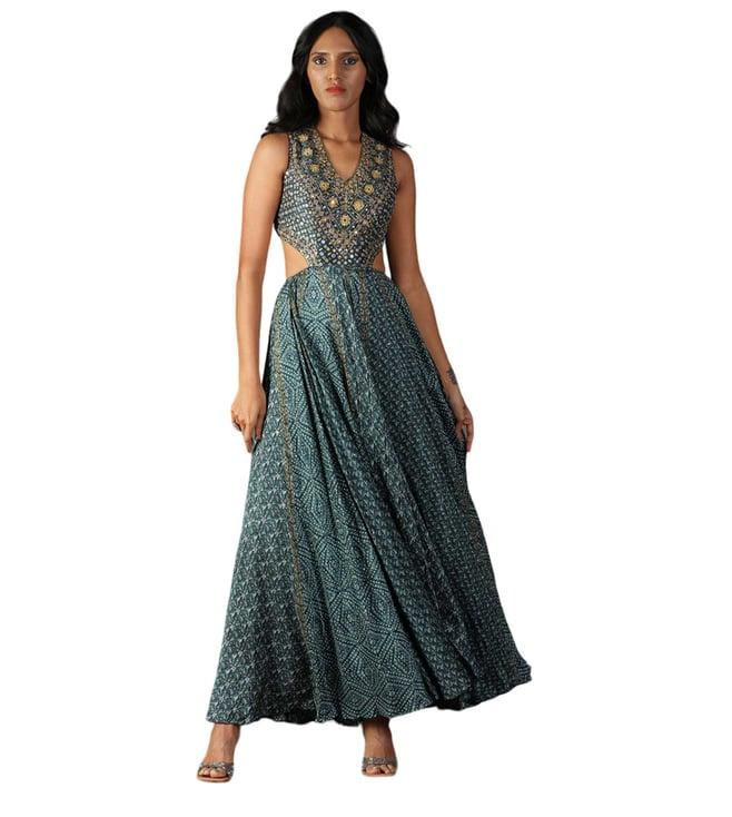 ri.ritu kumar blue v neck sleeveless dress