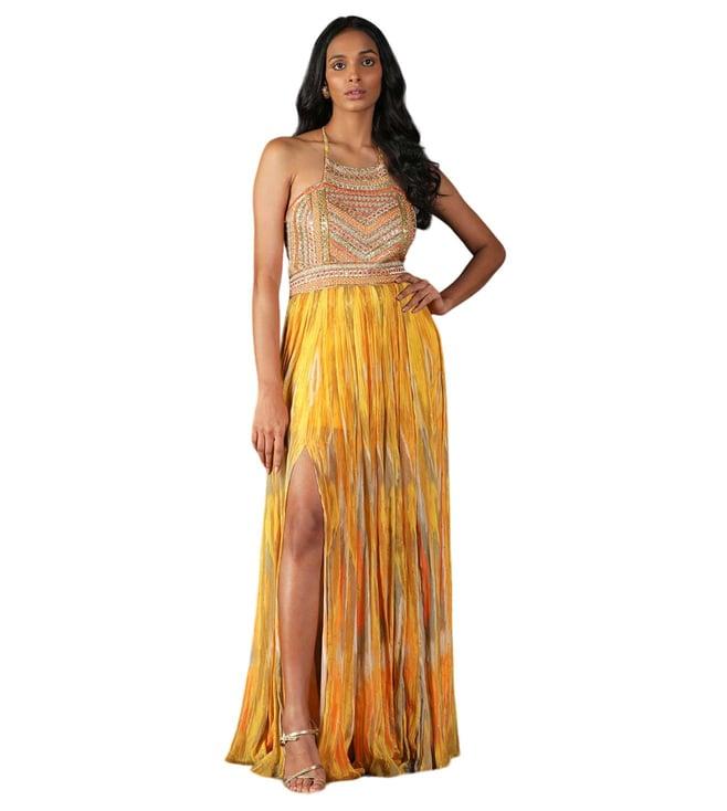 ri.ritu kumar yellow halter neck sleeveless dress