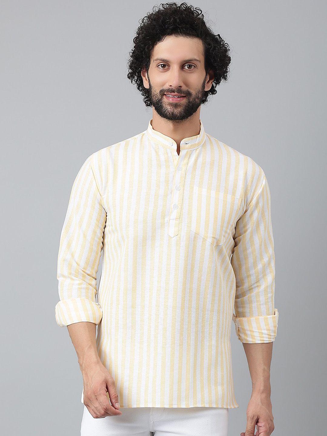 riag men beige & white striped khadi casual kurta