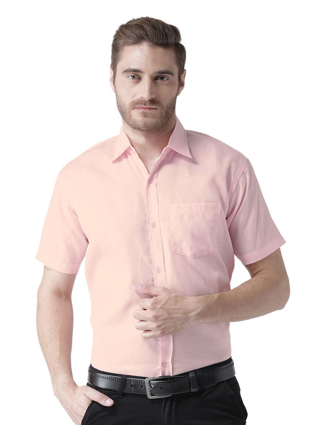 riag men pink half sleeves regular-fit formal shirt