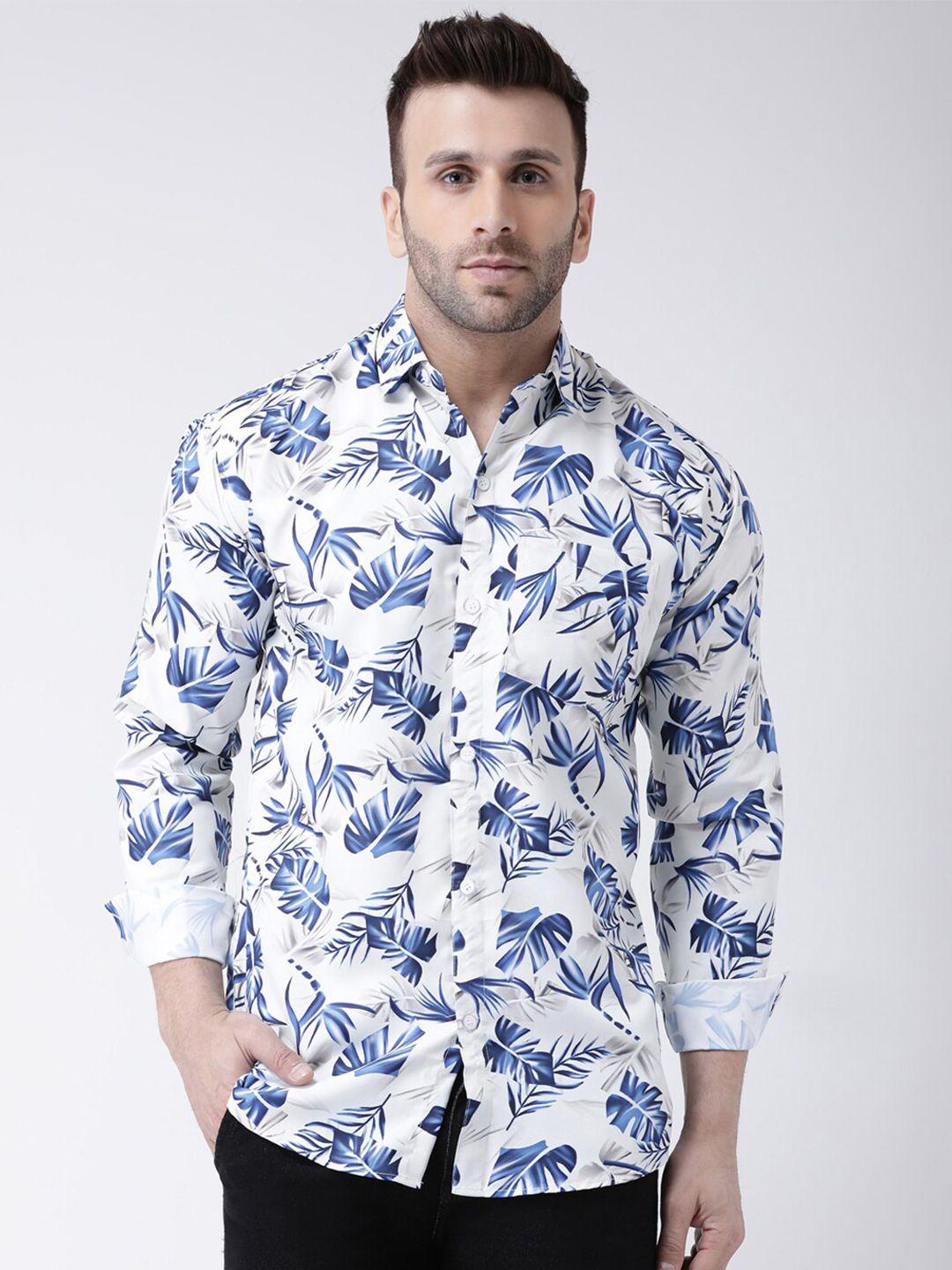 riag men white regular fit floral printed cotton casual shirt