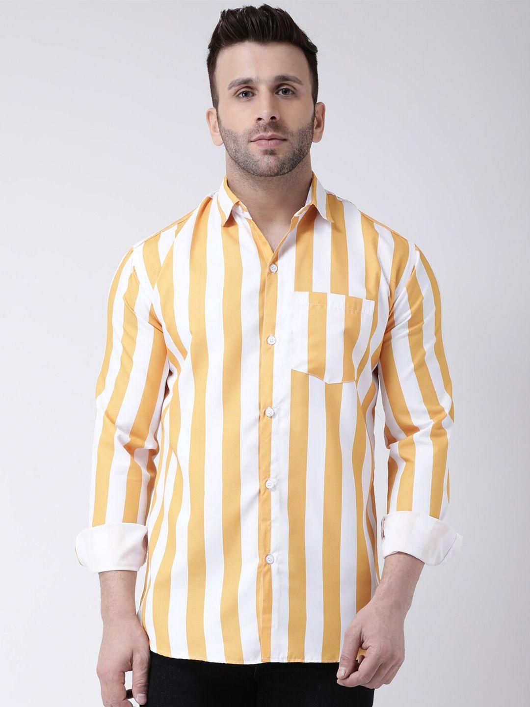 riag men white regular fit striped cotton casual shirt