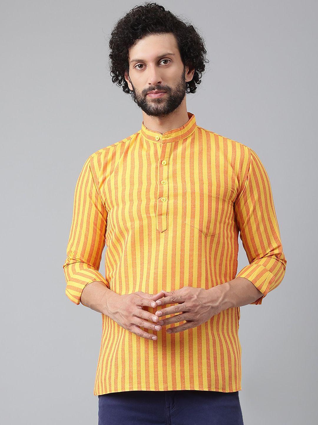 riag men yellow striped khadi cotton kurta
