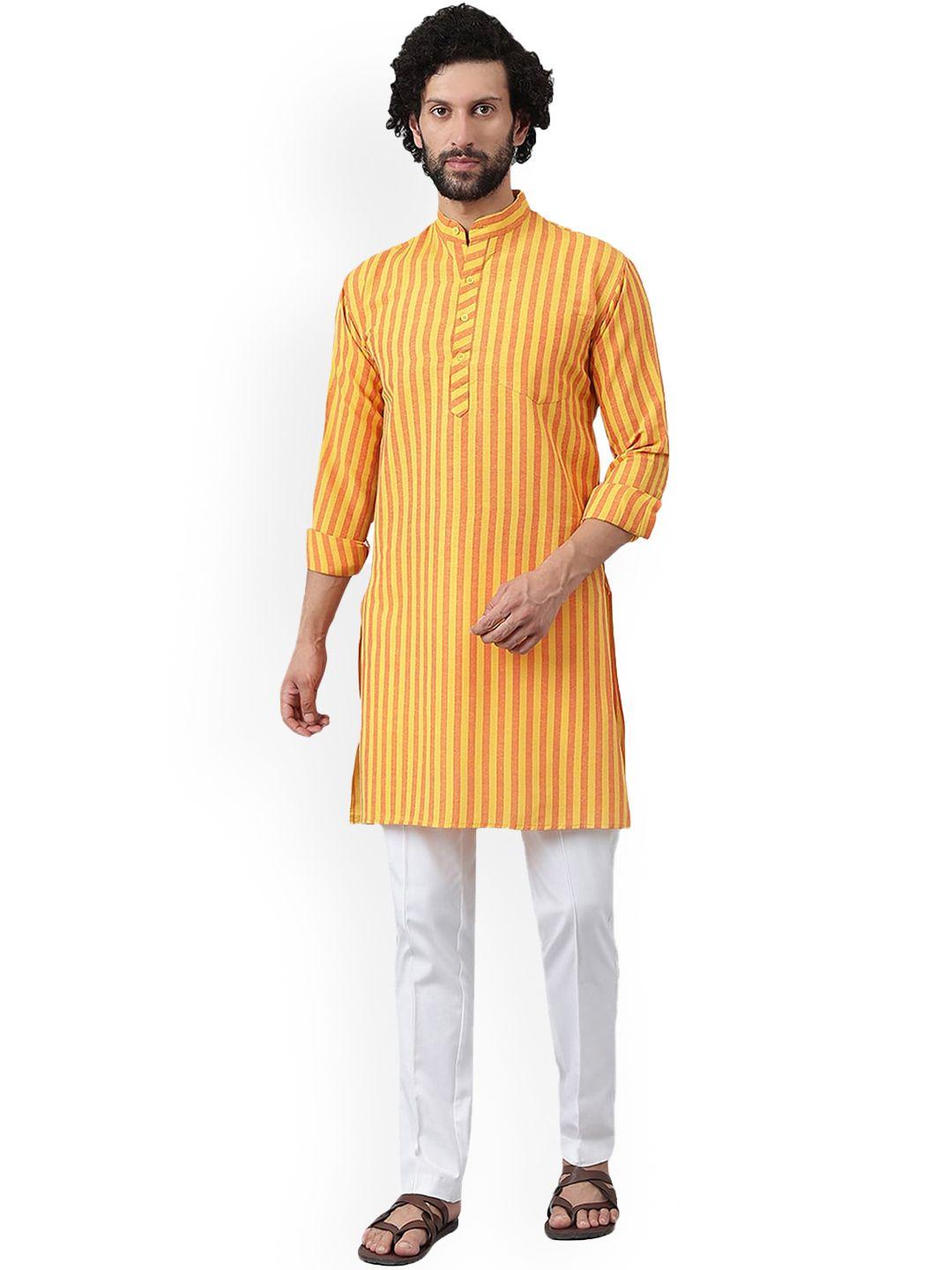 riag striped mandarin collar long sleeves cotton kurta