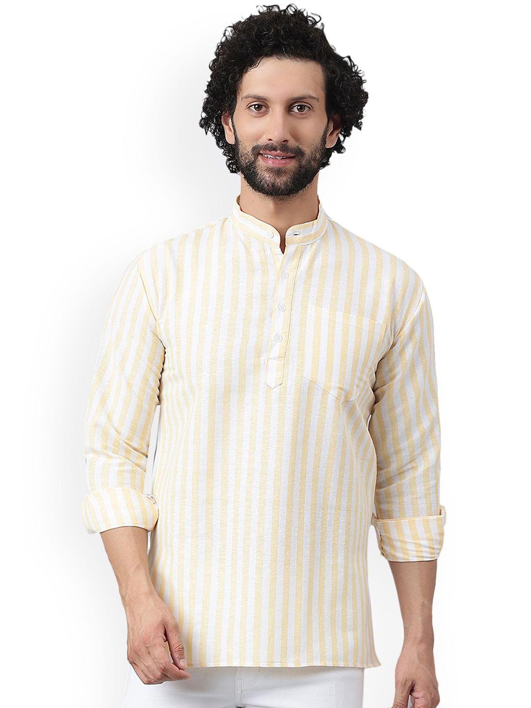riag striped mandarin collar long sleeves cotton kurta