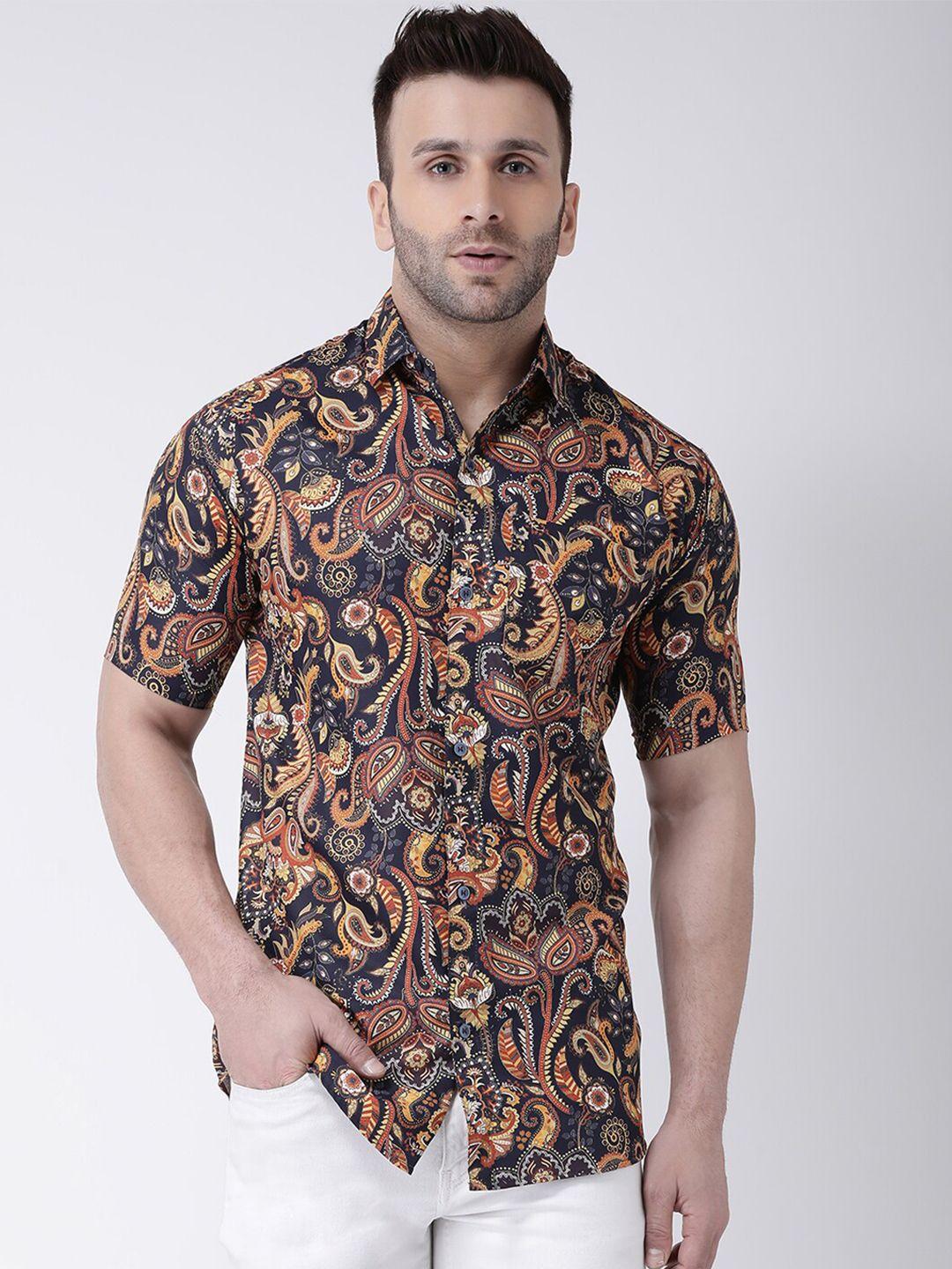 riag men black & yellow printed casual shirt