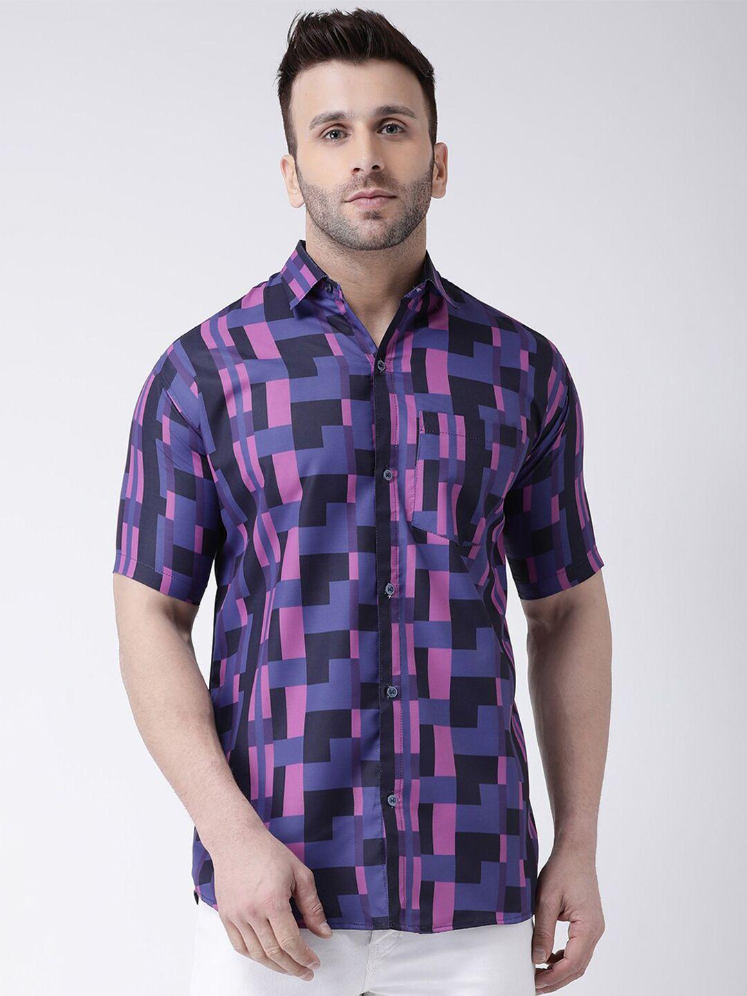 riag men blue & pink checked casual shirt