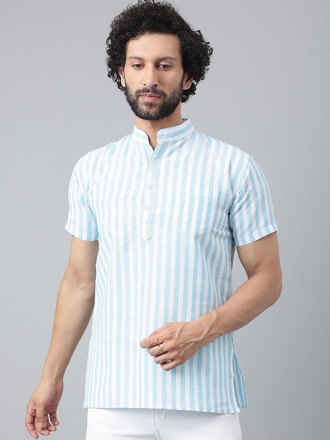 riag men blue striped cotton khadi kurta