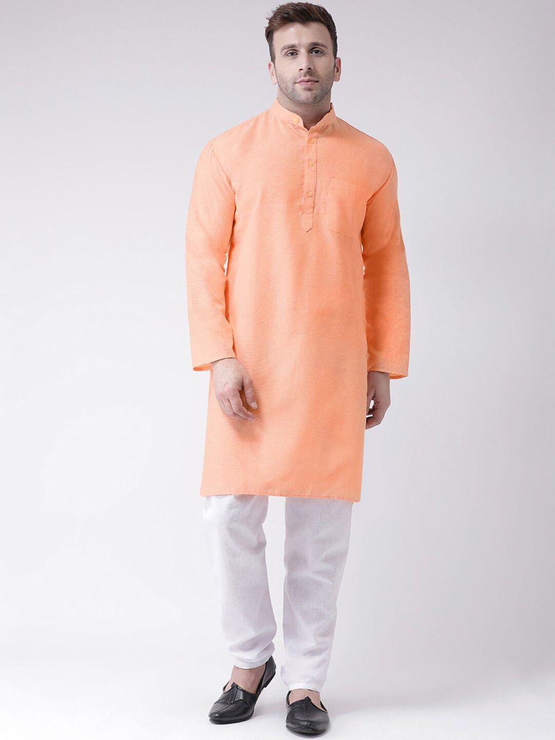 riag men orange cotton kurta