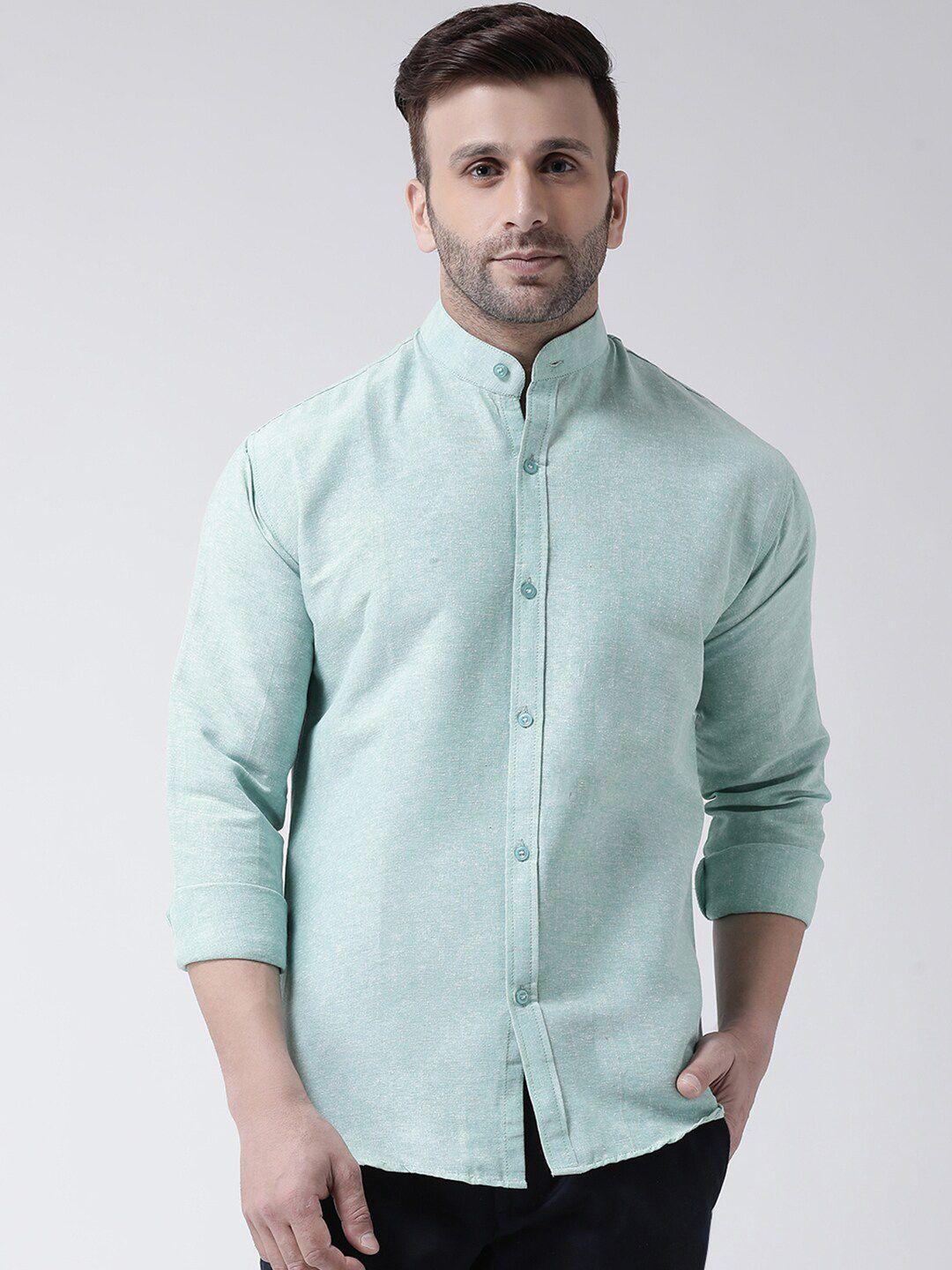 riag men sea green solid casual shirt