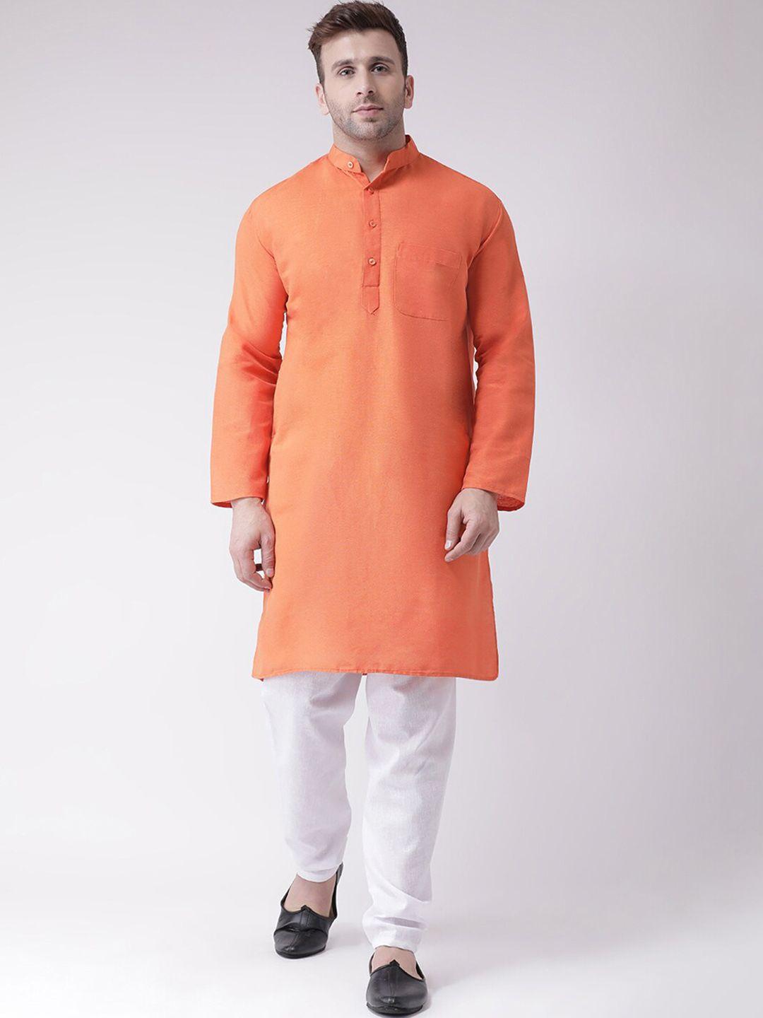 riag men solid full sleeves long kurta and churidar set