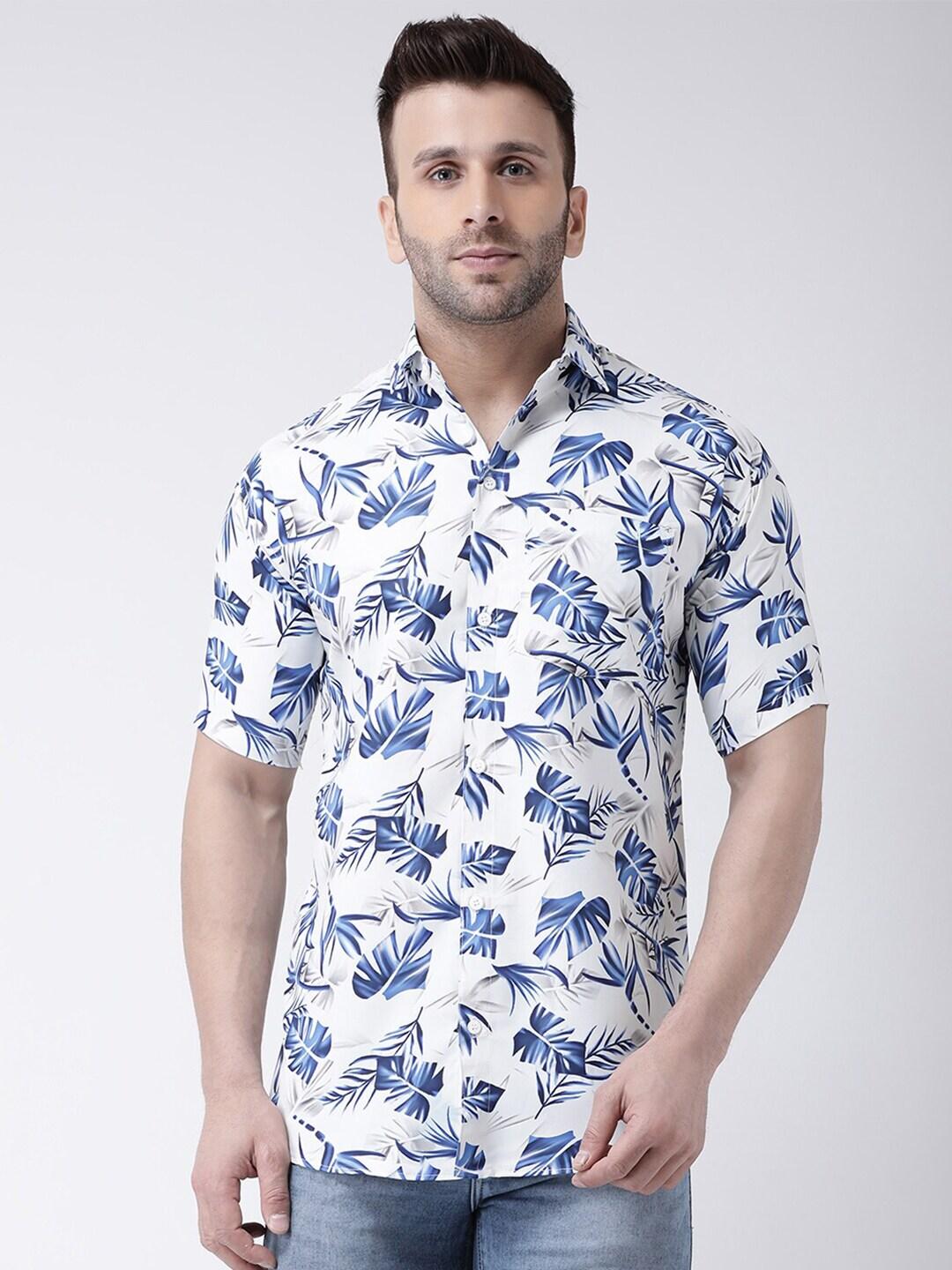 riag men white & blue floral printed casual shirt