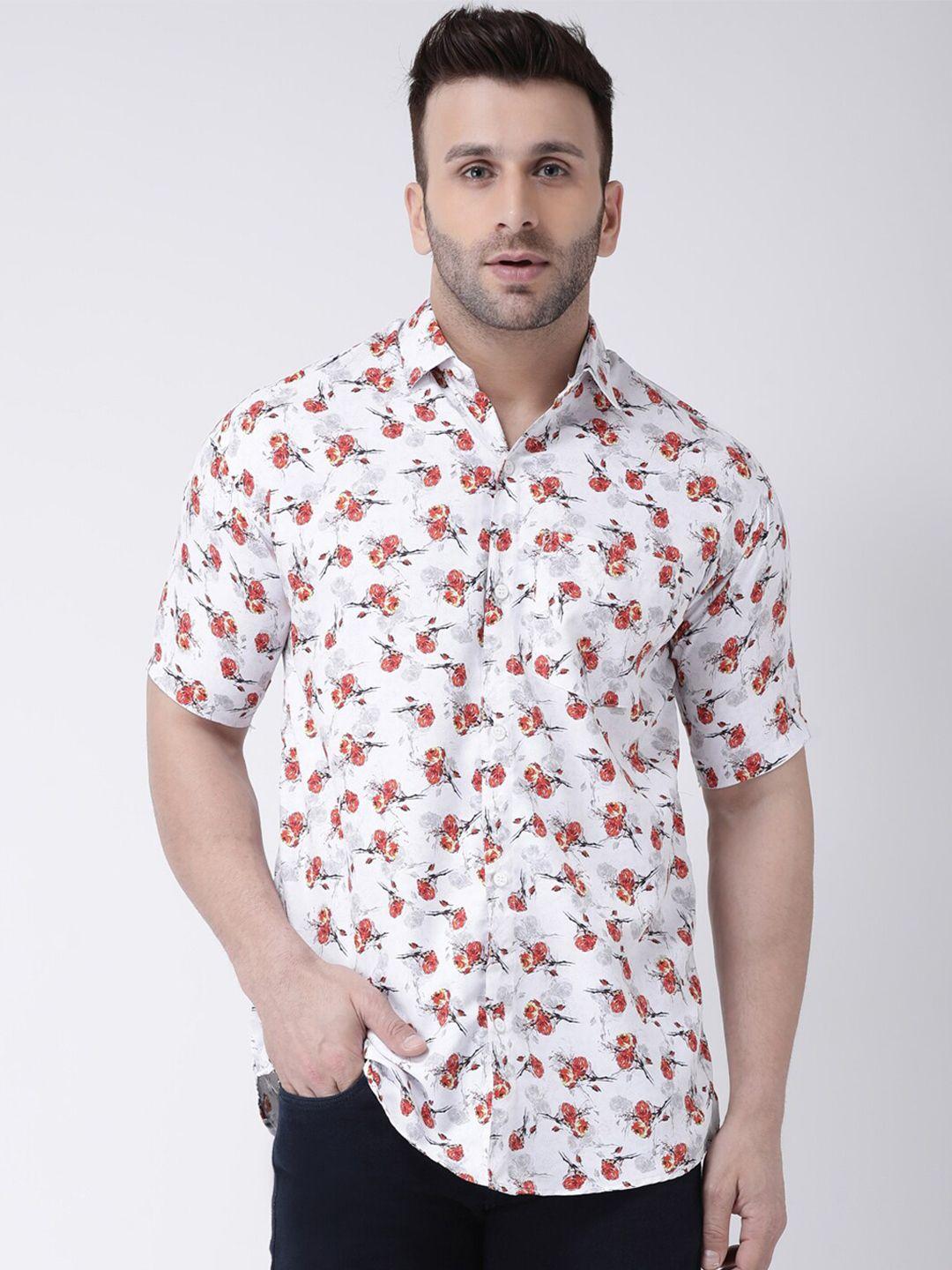 riag men white & red floral printed casual shirt
