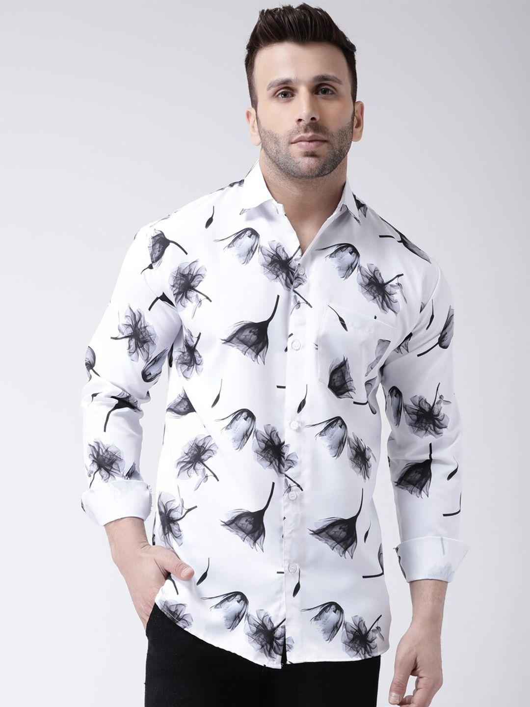 riag men white regular fit floral printed cotton casual shirt