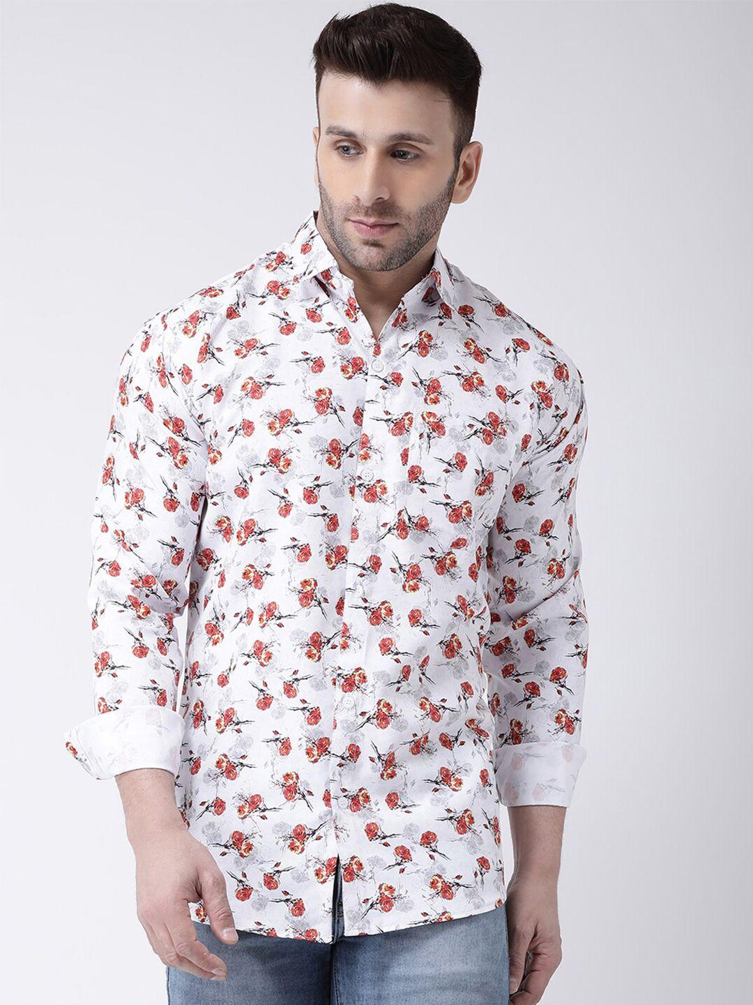 riag men white regular fit floral printed cotton casual shirt