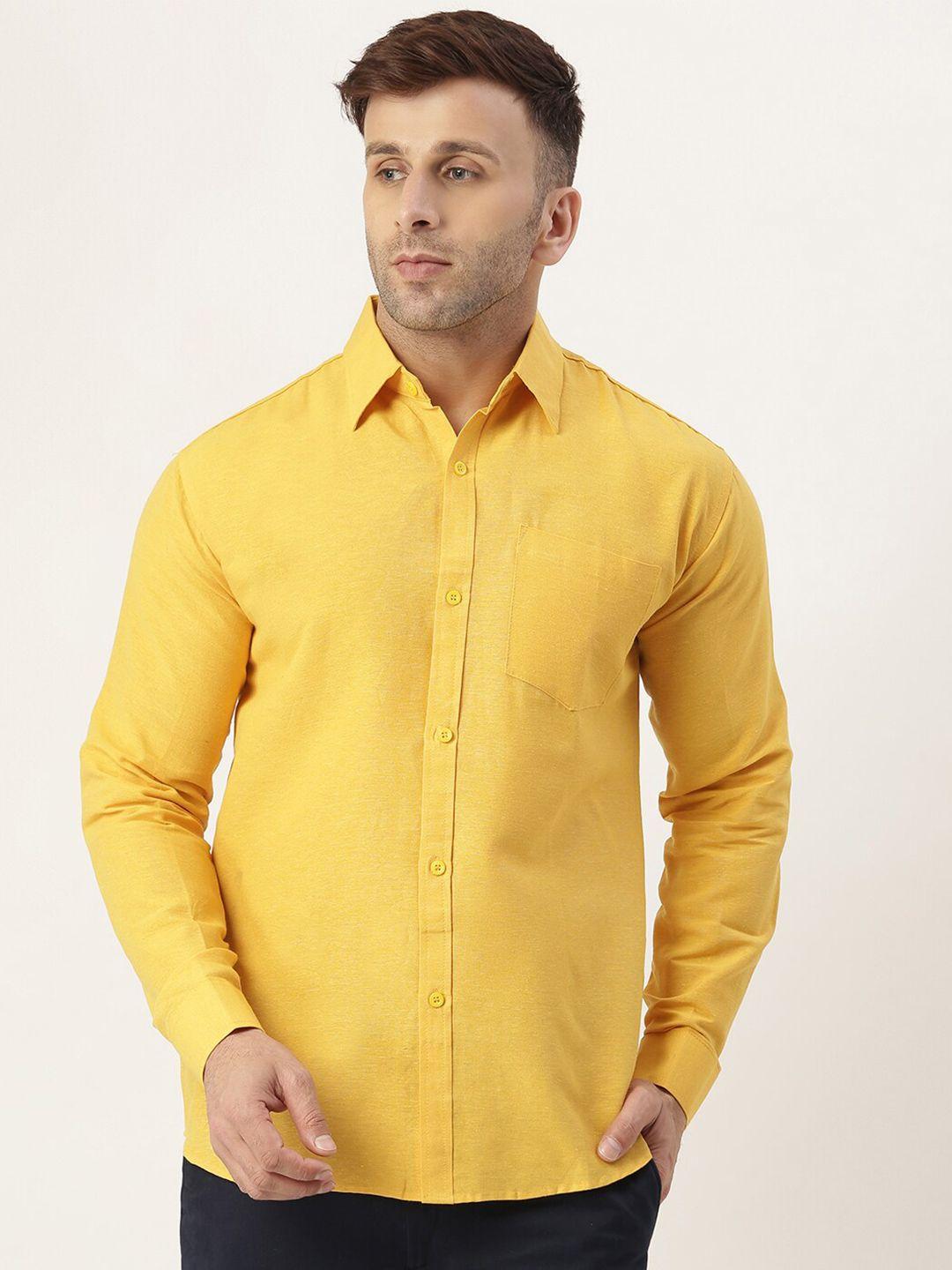 riag men yellow solid casual shirt